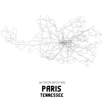 Paris Tennessee. US street map with black and white lines.