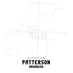 Patterson Arkansas. US street map with black and white lines.