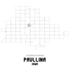 Paullina Iowa. US street map with black and white lines.