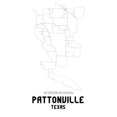 Pattonville Texas. US street map with black and white lines.