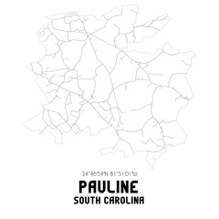 Pauline South Carolina. US street map with black and white lines.