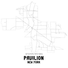 Pavilion New York. US street map with black and white lines.