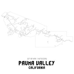 Pauma Valley California. US street map with black and white lines.