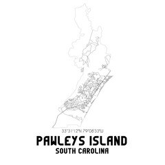 Pawleys Island South Carolina. US street map with black and white lines.