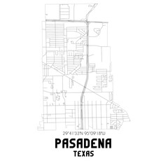 Pasadena Texas. US street map with black and white lines.