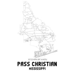 Pass Christian Mississippi. US street map with black and white lines.