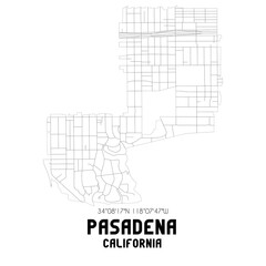 Pasadena California. US street map with black and white lines.