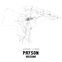 Payson Arizona. US street map with black and white lines.