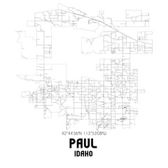 Paul Idaho. US street map with black and white lines.