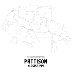 Pattison Mississippi. US street map with black and white lines.