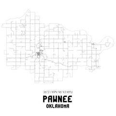 Pawnee Oklahoma. US street map with black and white lines.