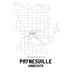 Paynesville Minnesota. US street map with black and white lines.