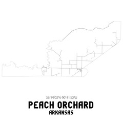 Peach Orchard Arkansas. US street map with black and white lines.