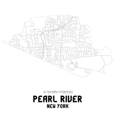 Pearl River New York. US street map with black and white lines.