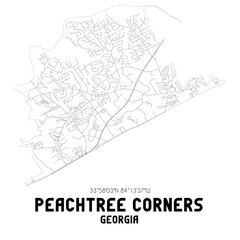 Peachtree Corners Georgia. US street map with black and white lines.