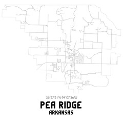 Pea Ridge Arkansas. US street map with black and white lines.