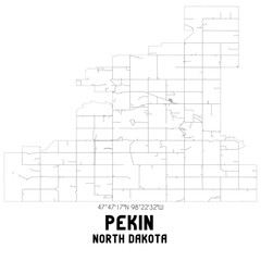 Pekin North Dakota. US street map with black and white lines.
