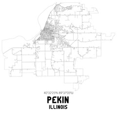 Pekin Illinois. US street map with black and white lines.