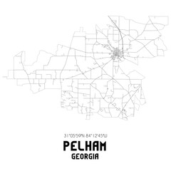 Pelham Georgia. US street map with black and white lines.
