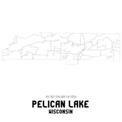 Pelican Lake Wisconsin. US street map with black and white lines.