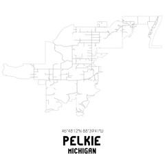 Pelkie Michigan. US street map with black and white lines.
