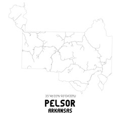 Pelsor Arkansas. US street map with black and white lines.