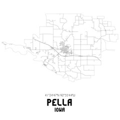 Pella Iowa. US street map with black and white lines.