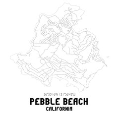 Pebble Beach California. US street map with black and white lines.