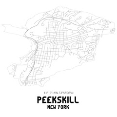 Peekskill New York. US street map with black and white lines.