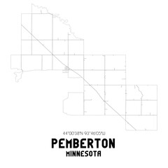 Pemberton Minnesota. US street map with black and white lines.