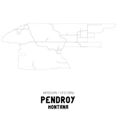 Pendroy Montana. US street map with black and white lines.