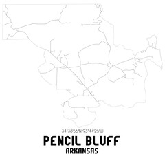 Pencil Bluff Arkansas. US street map with black and white lines.