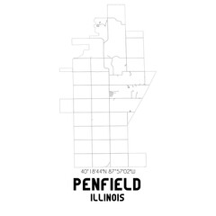 Penfield Illinois. US street map with black and white lines.