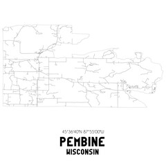 Fototapeta na wymiar Pembine Wisconsin. US street map with black and white lines.