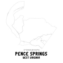 Pence Springs West Virginia. US street map with black and white lines.