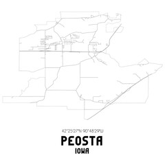 Peosta Iowa. US street map with black and white lines.