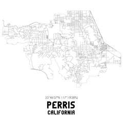 Fototapeta na wymiar Perris California. US street map with black and white lines.