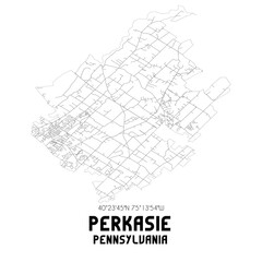 Perkasie Pennsylvania. US street map with black and white lines.