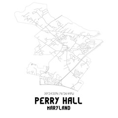 Perry Hall Maryland. US street map with black and white lines.
