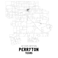 Perryton Texas. US street map with black and white lines.