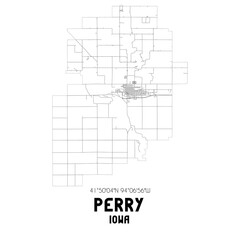Perry Iowa. US street map with black and white lines.