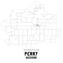 Perry Missouri. US street map with black and white lines.