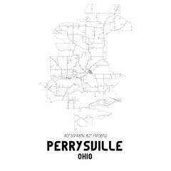 Perrysville Ohio. US street map with black and white lines.