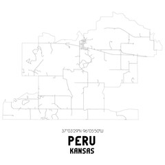 Peru Kansas. US street map with black and white lines.