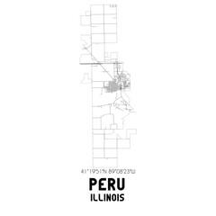 Peru Illinois. US street map with black and white lines.