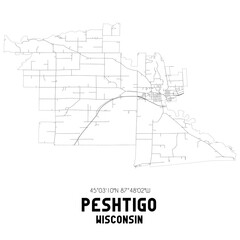 Peshtigo Wisconsin. US street map with black and white lines.