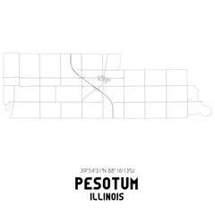 Pesotum Illinois. US street map with black and white lines.