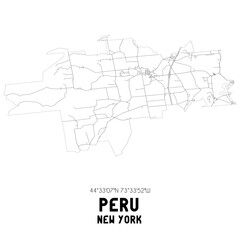 Peru New York. US street map with black and white lines.