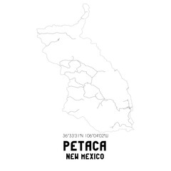 Petaca New Mexico. US street map with black and white lines.