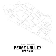 Pewee Valley Kentucky. US street map with black and white lines.